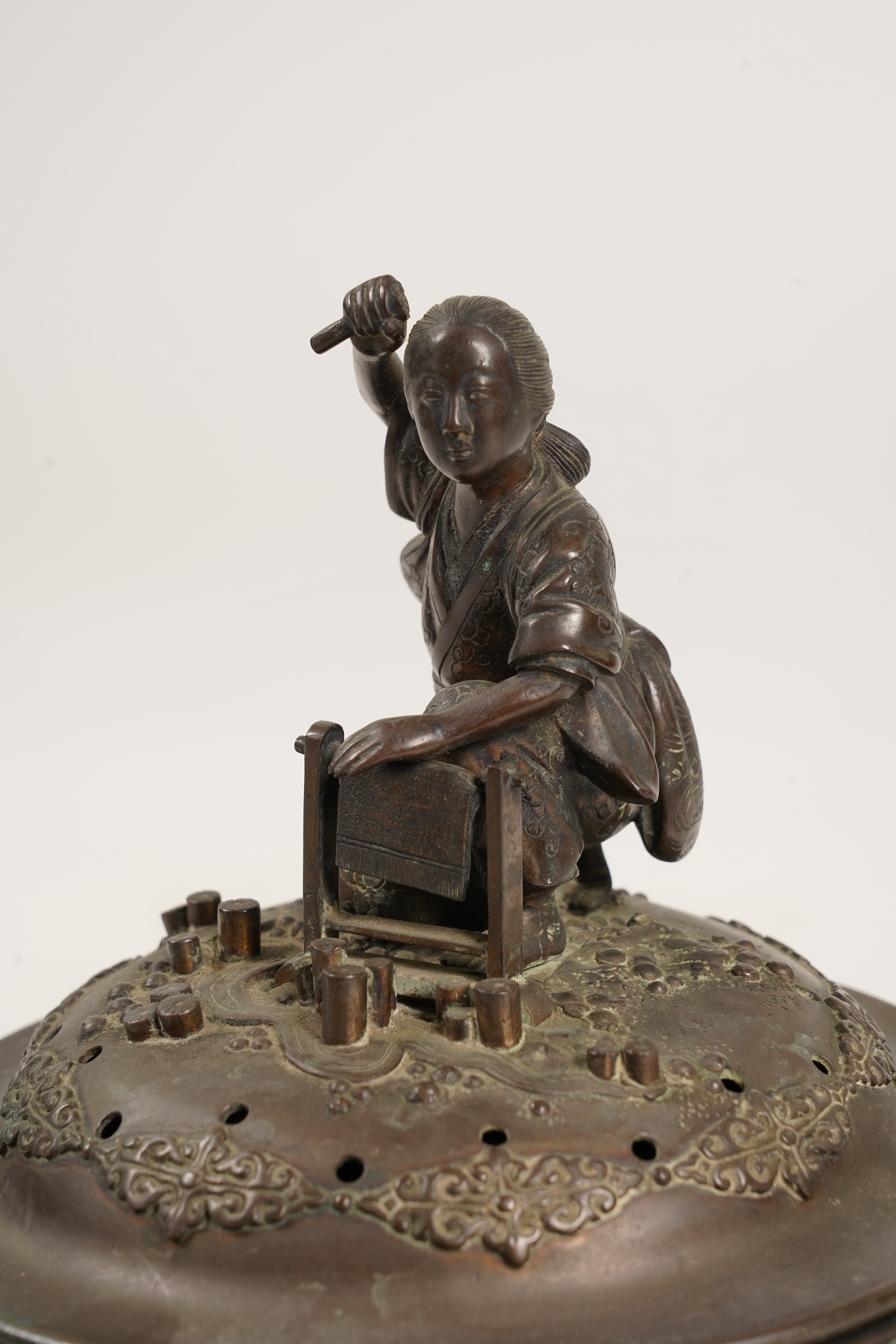 A large Japanese bronze koro and cover, 19th century